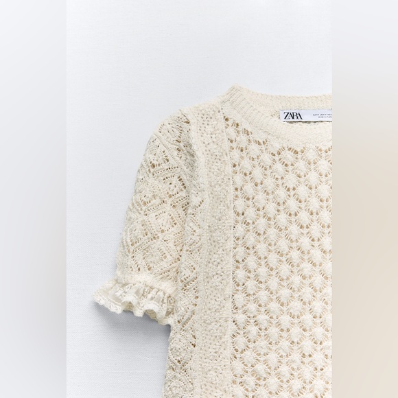 Zara lace crochet sweater top blouse ruffled bohemian - Picture 7 of 9